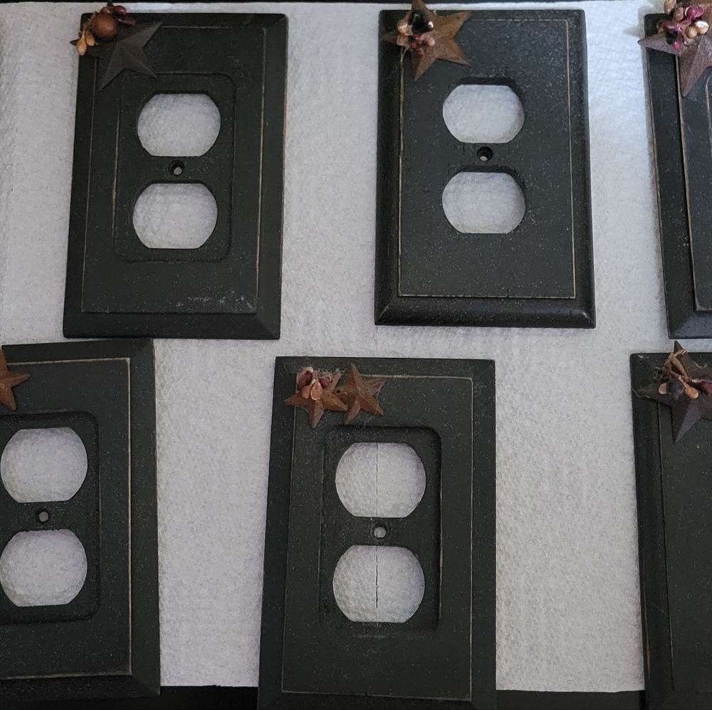 Decorative Farmhouse Black Outlet Covers with Star Accents